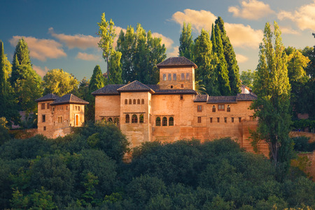 Alhambra de Granada. Exterior view of the Partal area at sunset. Spainのeditorial素材