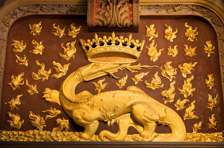 The crowned salamander, symbol of King Francis I and French royalty. Blois Chateau, Franceのeditorial素材
