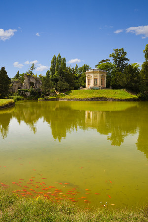 The Belvedere overlooking a lake plenty of goldfish in Marie-Antonietteのeditorial素材