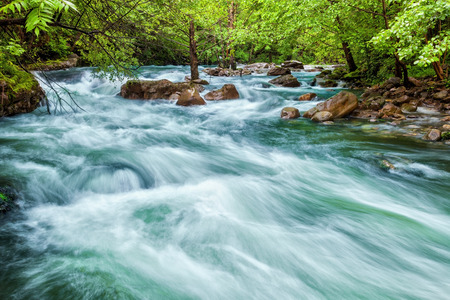 wild waters of Argonza river in the province of Santander, Cantabria, Spainの写真素材