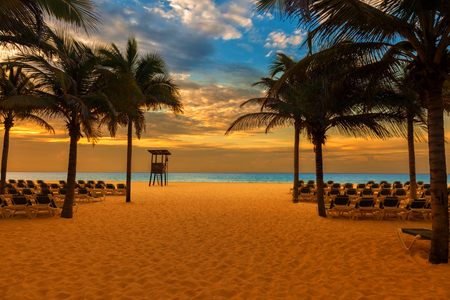 sunrise on the beach of a Caribbean resortの写真素材