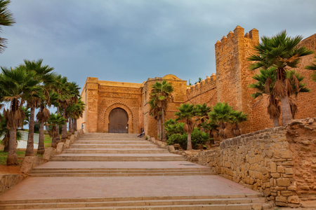 Bab el Kebir, main gate of Kasbah of the Udayas, small fortified kasbah in Rabat, Moroccoのeditorial素材