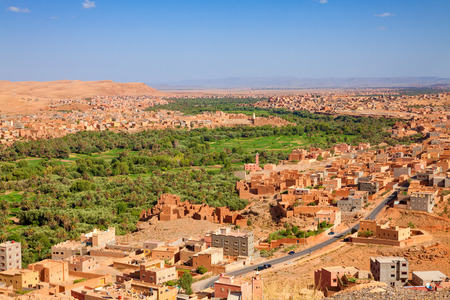 Aerial view of Tinerhir city. Typical Moroccan town beside an oasis in Dades valley. Moroccoの写真素材