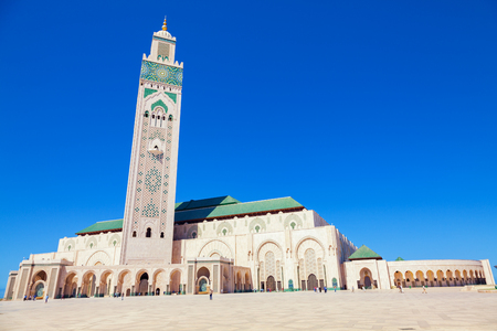 Full view of Hassan II mosque in Casablanca, Morocco. Its minaret is the world's tallest at 210 metresのeditorial素材