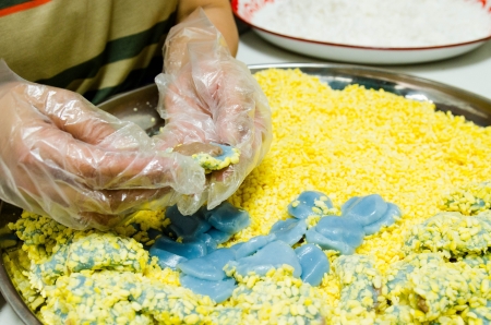 Making Thai dessert, called  Kanom Tou Pab の写真素材