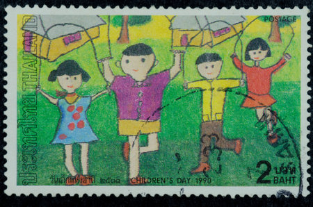 Children s day 1990, Postage stamp printed in Thailand のeditorial素材
