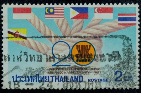 Asean 20th anniversary 1987, postage stamp printed in Thailand のeditorial素材