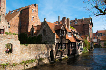 Houses along the canals of Bruges, Belgiumのeditorial素材