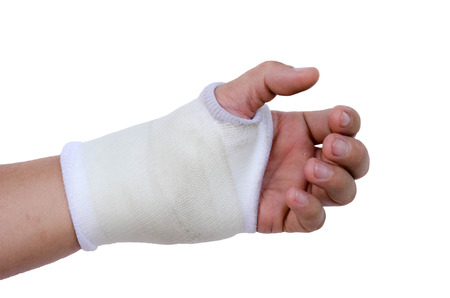Close-up hand splint for broken bone treatment isolated on white background