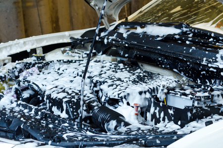 Cleaning Car Engine By Bubble Washの写真素材