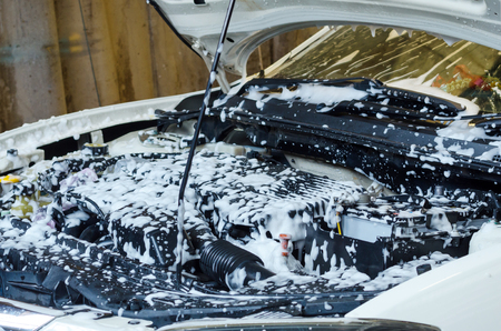 Cleaning Car Engine By Bubble Washの写真素材
