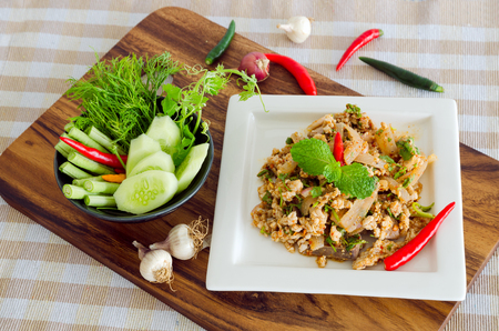 Thai food, Spicy minced pork with vegetables and Spices.の写真素材
