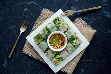Delicious Fresh spring rolls, Vietnamese Food, Health food.の写真素材