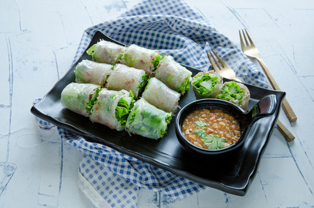 Delicious Fresh spring rolls, Vietnamese Food, Health food.の写真素材