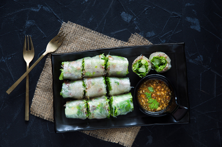Delicious Fresh spring rolls, Vietnamese Food, Health food.の写真素材