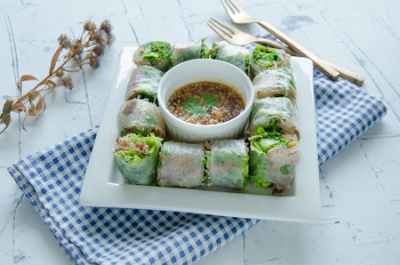 Delicious Fresh spring rolls, Vietnamese Food, Health food.の写真素材