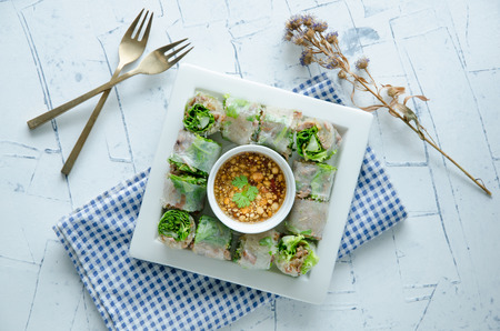 Delicious Fresh spring rolls, Vietnamese Food, Health food.の写真素材
