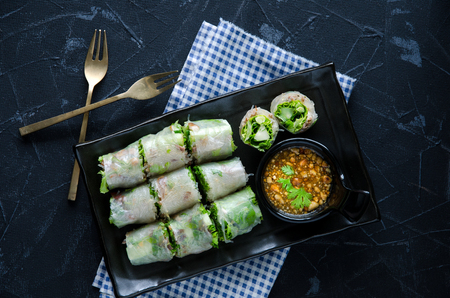 Delicious Fresh spring rolls, Vietnamese Food, Health food.の写真素材