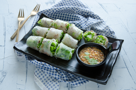 Delicious Fresh spring rolls, Vietnamese Food, Health food.の写真素材