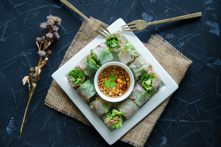 Delicious Fresh spring rolls, Vietnamese Food, Health food.の写真素材