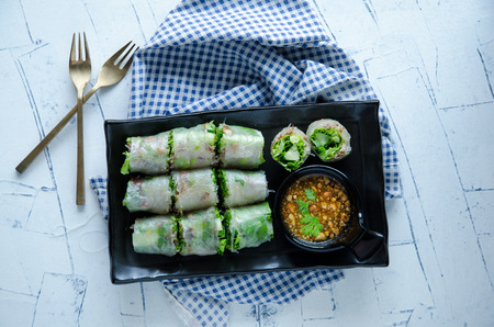 Delicious Fresh spring rolls, Vietnamese Food, Health food.の写真素材
