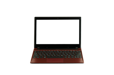 Red Laptop With Blank Screen Isolated On White Backgroundの写真素材