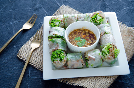 Delicious Fresh spring rolls, Vietnamese Food, Health food.の写真素材