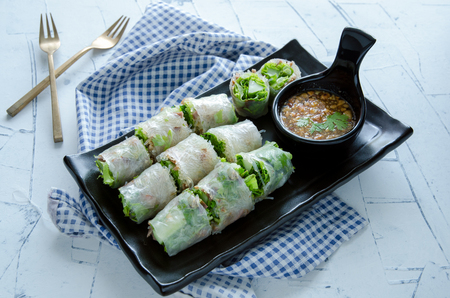 Delicious Fresh spring rolls, Vietnamese Food, Health food.の写真素材