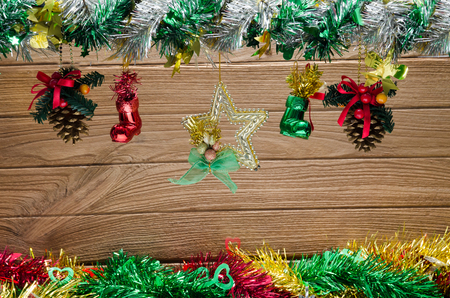 Decorated Christmas On Wooden Board Background.の写真素材