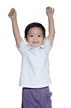 Portrait Of Happy  Child Smiling On White Backgroundの写真素材
