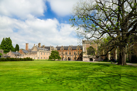 Bishop's Palace And Lawn In Spring Season, Wells Cathedral, Wells, Somerset, Englandのeditorial素材