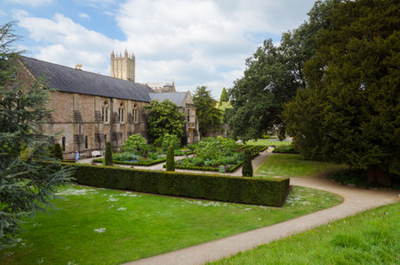Bishop's Palace And Lawn In Spring Season, Wells Cathedral, Wells, Somerset, England