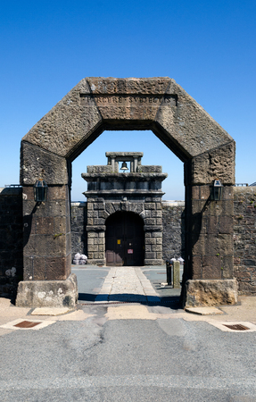 The High Granite Walls  Of HM Prison Dartmoor, Princetown, Devon, England, UKの写真素材