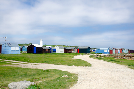 Beach Huts Of Isel Of Portland, Dorset, UK In Spring Seasonの写真素材
