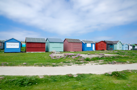 Beach Huts Of Isel Of Portland, Dorset, UK In Spring Season On May 2017の写真素材