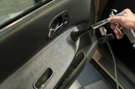 Professional  Cleaning Of Interior Door Front Seats By Tornado Gun Special  Machine. Selected Focusの写真素材