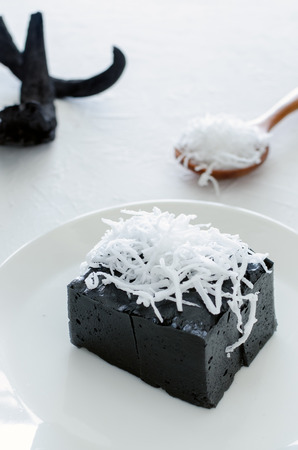 Charcoal Black Coconut Sweet Pudding, Thai Sweet.の写真素材