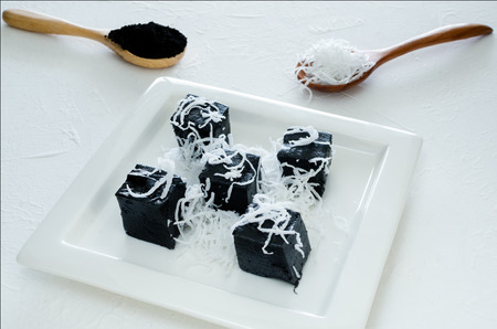 Charcoal Black Coconut Sweet Pudding, Thai Sweet.の写真素材