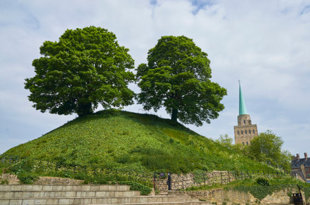 Two Trees On Top Of Hill, Oxford Castle Mound, Englandのeditorial素材