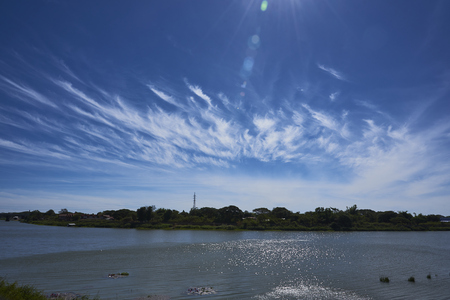 Beautiful Landscape Of Moon River With Blue Sky In Winter Season, Ubonratchathani Province, Thailandの写真素材
