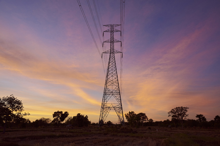 Beautiful Sky Color During Sunset, Landscape In Ubonratchathani Province, Thailandの写真素材