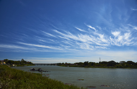 Beautiful Landscape Of Moon River With Blue Sky In Winter Season, Ubonratchathani Province, Thailandの写真素材