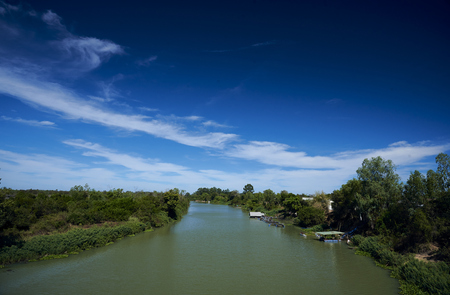 Beautiful Landscape Of Moon River With Blue Sky In Winter Season, Ubonratchathani Province, Thailandの写真素材