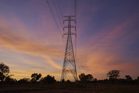Beautiful Sky Color During Sunset, Landscape In Ubonratchathani Province, Thailandの写真素材