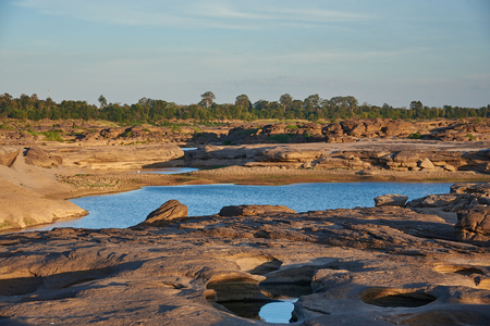 Unseen Thailand "Sam Pan Bok" Grand Canyon Of Thailand, Tourist Attraction Of Ubon Ratchathani Province. Selected Focusの写真素材