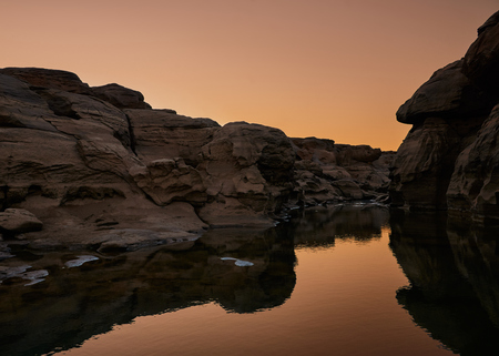 Unseen Thailand "Sam Pan Bok" Grand Canyon Of Thailand, Tourist Attraction Of Ubon Ratchathani Province. Selected Focusの写真素材
