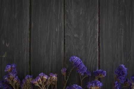 Wooden Fence Background And Blue Flowers. Nature Background.の写真素材