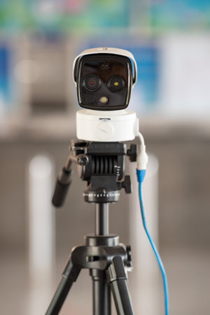 UBON RATCHATHANI, THAILAND - 5 MAY 2020 : Thermal Camera Scan Install In Ubon Ratchathani Train Station During Covid19 Period. No Train And Shop Service On May 5, 2020 In Ubon Ratchathani, THAILANDのeditorial素材