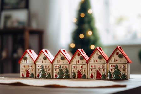 Christmas gingerbread houses on the background of the Christmas tree. New Year concept.の素材