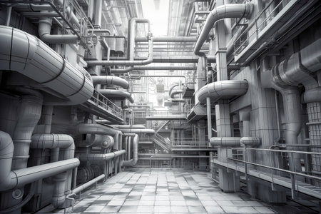Abstract Industrial Background, in white and grey tone, angular structures and geometric shapes. Generative AIの素材